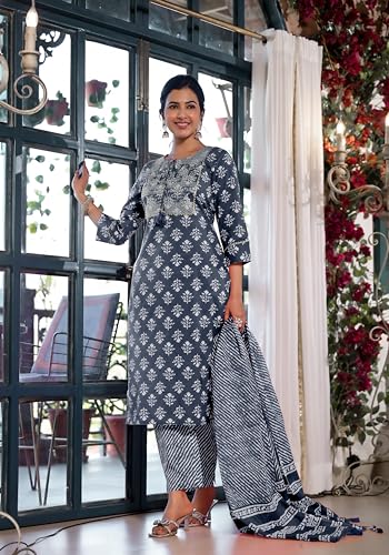 Image of MIRCHI FASHION Pure Cotton Women Straight Batik Printed Kurti Set with Dupatta and Pant