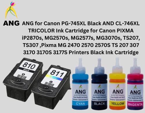 Image of ANG Refill Ink for Cannon PIXMA MG 3070s All-in-One Printer - Cyan, Magenta, Yellow & Black - 100 GMS Each Bottle