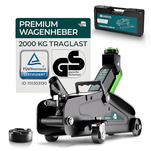 CargoVA Rangierwagenheber 2T hydraulisch | TÜV-Zertifiziert | Hubhöhe 130-330mm | Ideal für PKW & SUV zum Reifenwechsel [inkl. Koffer]