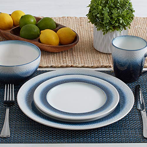 Pfaltzgraff Eclipse Blue 16-Piece Stoneware Round Dinnerware Set, 1 inch dinner plate, 8 inch salad plate, 6 inch soup cereal bowl (26 ounce) and 14 ounce mug, Blue/White - Image 3