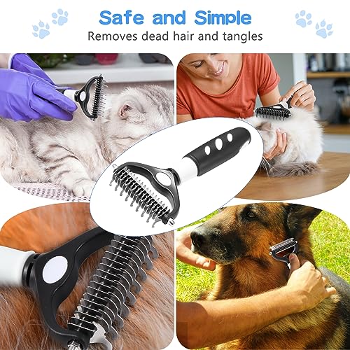 Vinabo Brosse Chien et Chat Brosse Chien Poil Long Toilettage du Chien Râteau Dents à Double Face 17+9 Dents,Eliminer Nœuds/Sous-poil, Brosse Chien Sous Poil avec Peigne, Poignée avec Trou Suspension - Image 4