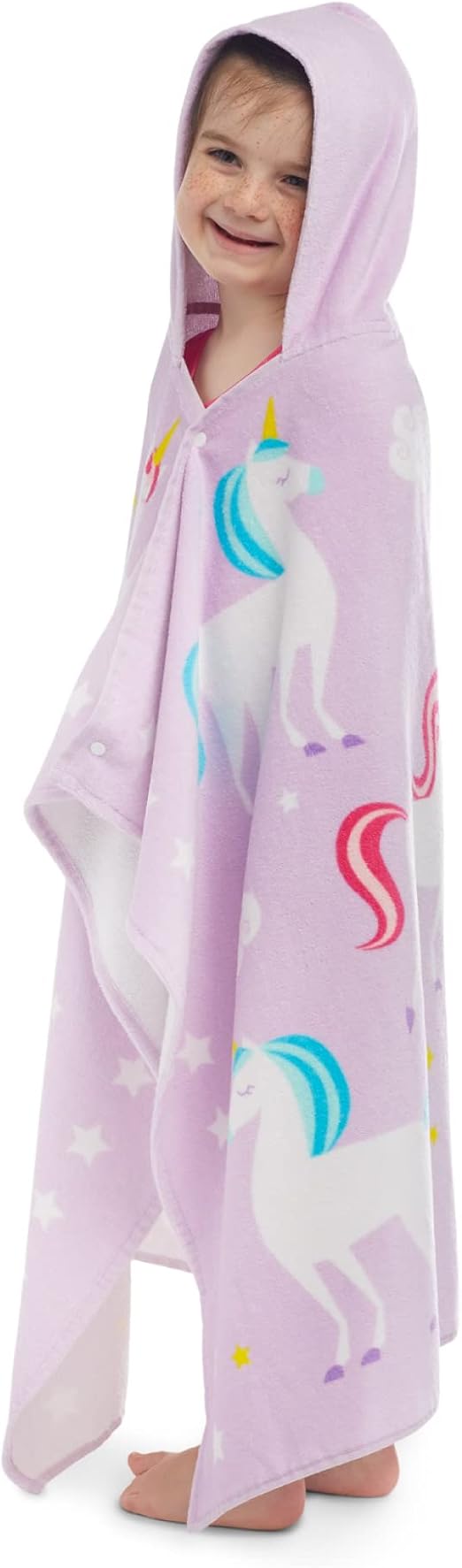 Wildkin Kids Hooded Beach Towel – 100% Cotton, Snap Front for Bath, Pool & Beach - Unicorns