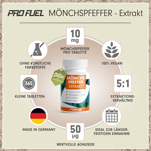 Mönchspfeffer hochdosiert - 365 Tabletten - 10mg hochwertiges Mönchspfefferextrakt (5:1), entspricht 50 mg reinem Mönchspfeffer (Vitex Agnus Castus) - laborgeprüft mit Zertifikat - 100% vegan