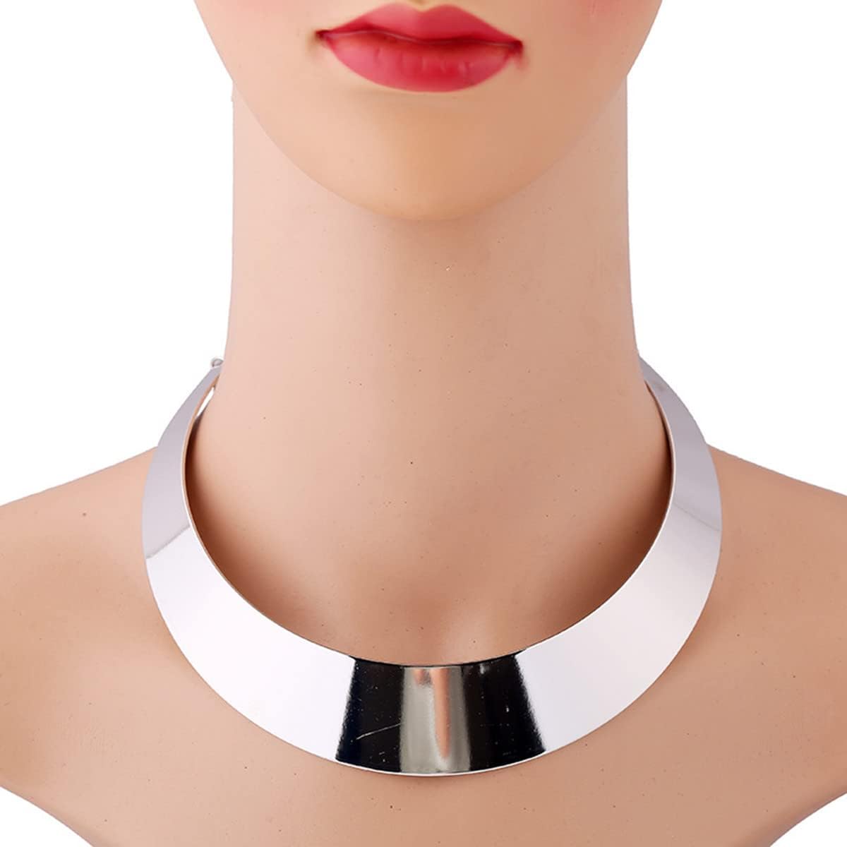 Stainless Steel High Polished Wide Face Chunky Bib Torque Necklace 14K Gold Silver Women Statement Love Heart Shape Open Choker Torque Collar Bib Short Necklaces for Women Girl Fashion Costume Jewelry - Image 4