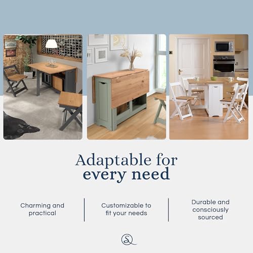Image of SECONIQUE Santos Butterfly Folding Dining Table Set with 4 Chairs - Space-Saving Table with Nesting Chairs and Storage Shelf - Green & Distressed Pine Finish