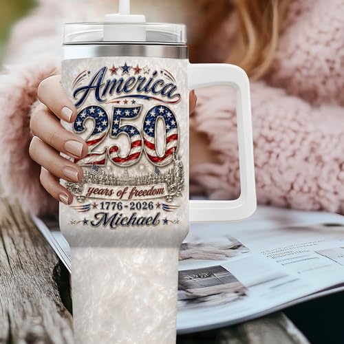 Image of Personalized 250th Anniversary Of America Tumbler - Custom Patriotic USA Flag 1776-2026 Gifts - US 4th Of July Freedom Tumbler 40OZ - American Flag Independence Celebration Gifts For Men Women
