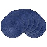 AHHFSMEI Round Braided Placemats 15 Inch Round Table Mats for Dining Tables Natural Woven Heat Resistant Place mats Set of 6 (Navy Blue)