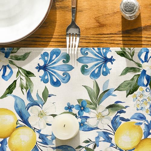 Artoid Mode Blue Lemon Iris Summer Table Runner, Seasonal Spring Kitchen Dining Table Decor for Home Party Decor 13x72 Inch by Artoid Mode - Image 7