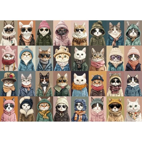 1000-Piece Cat Fashion Jigsaw Puzzle with Letters on Back