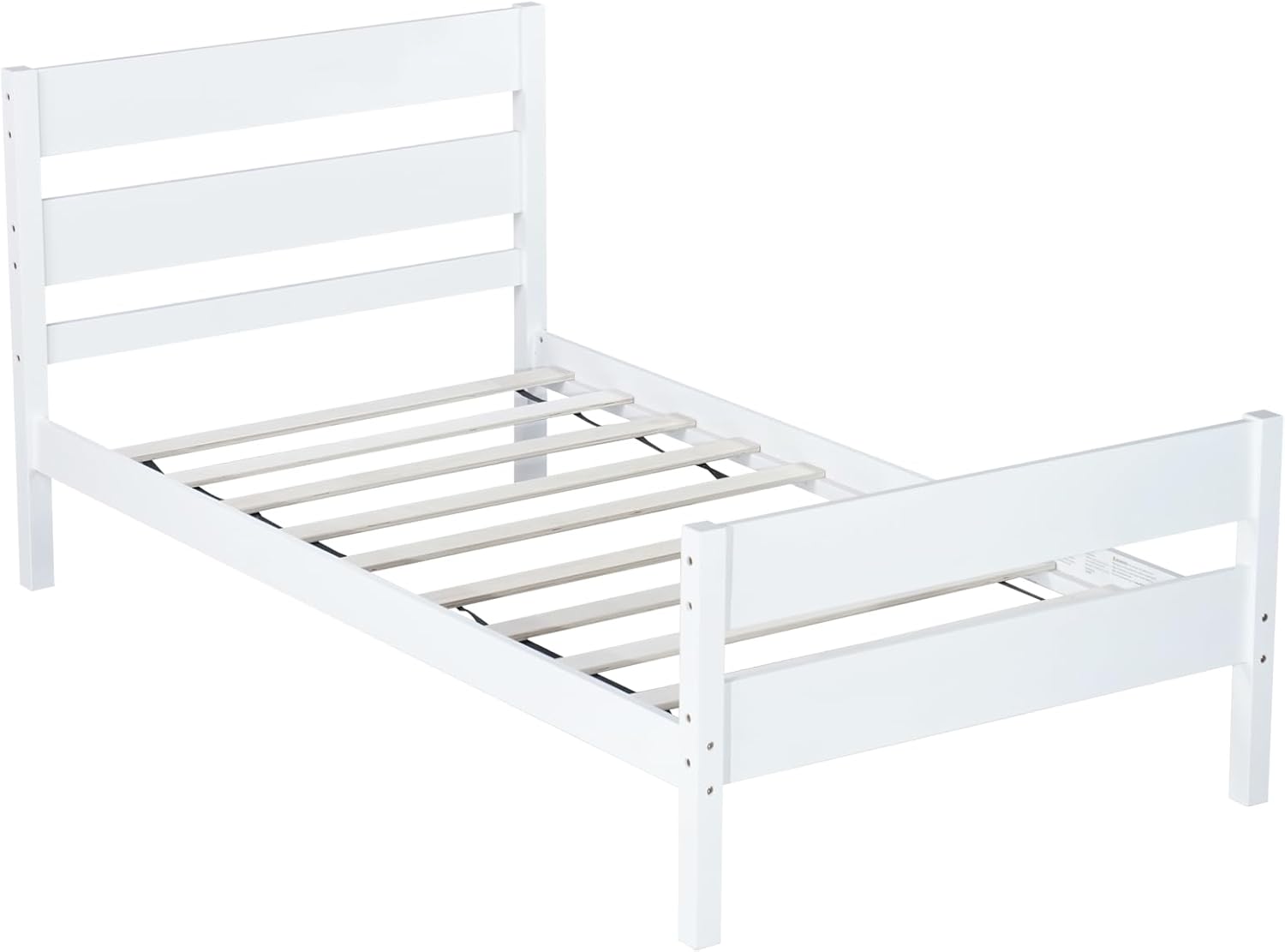 Ball & Cast Twin Bed Frame with Single Panel Headboard and Footboard,Wooden Platform Bed No Box Spring Needed,Wood Slat Support Mattress Foundation,White