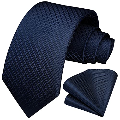 Image of HISDERN Mens Ties Plaid Tie and Pocket Square Set Classic Woven Formal Checkered Neckties & Handkerchief Wedding Party