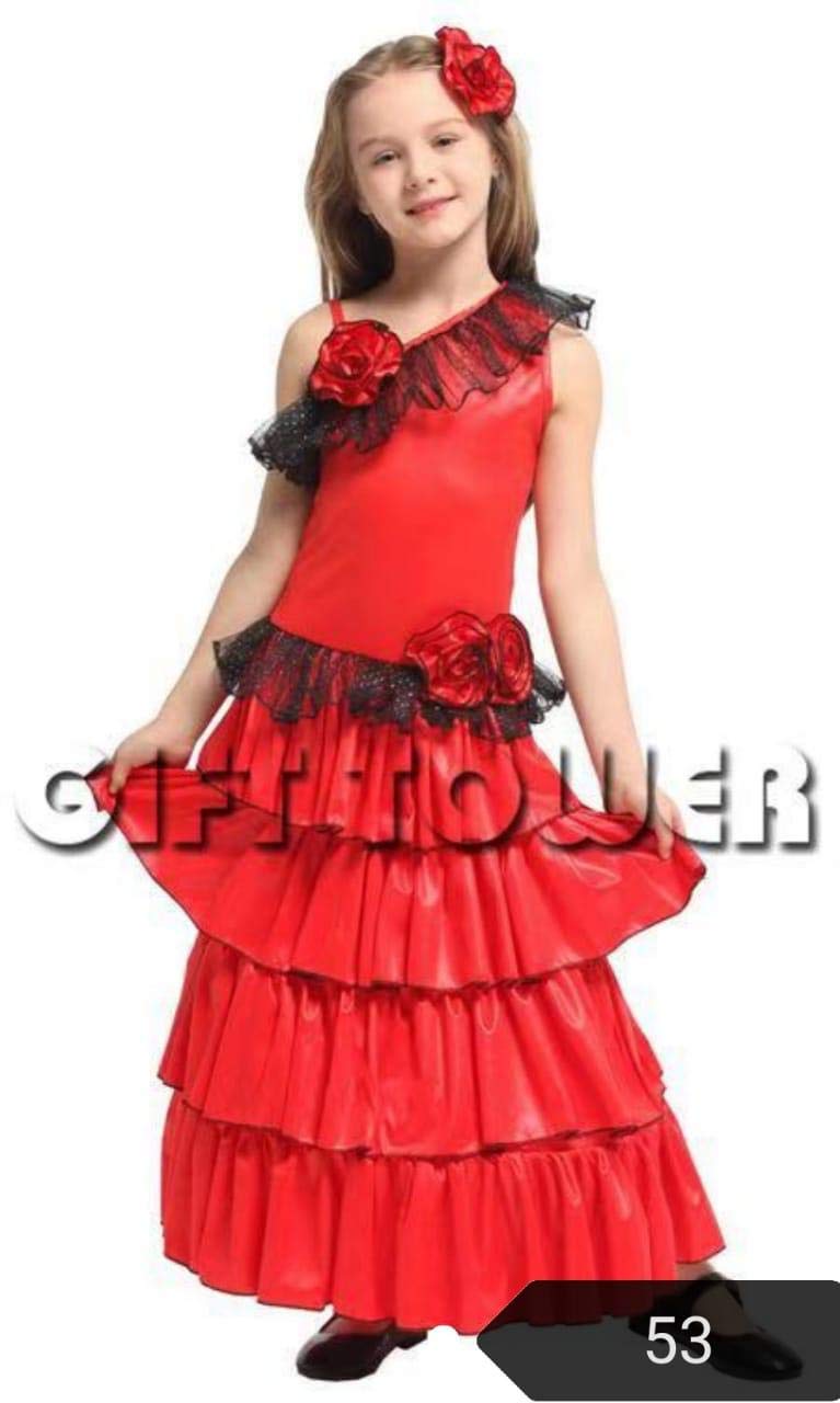Gaoshi The two-piece Spanish Flamenco cosplay costume for girls is suitable for ages 3-10 (3-4 years)