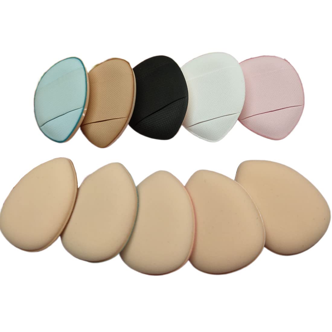 Confezione da 10 spugnette per cipria da dito con cinghia per le dita, mini spugnette per trucco per fondotinta liquido, crema, correttore, ombretto, strumenti di bellezza bagnati e asciutti (5