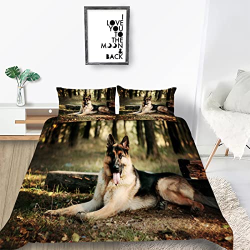 Funda Nórdica Cama 135 Pastor Aleman del Bosque Piezas 3D Juego de Cama Microfibra súper Suave y Transpirable con Invisibles Cremallera y Cordones