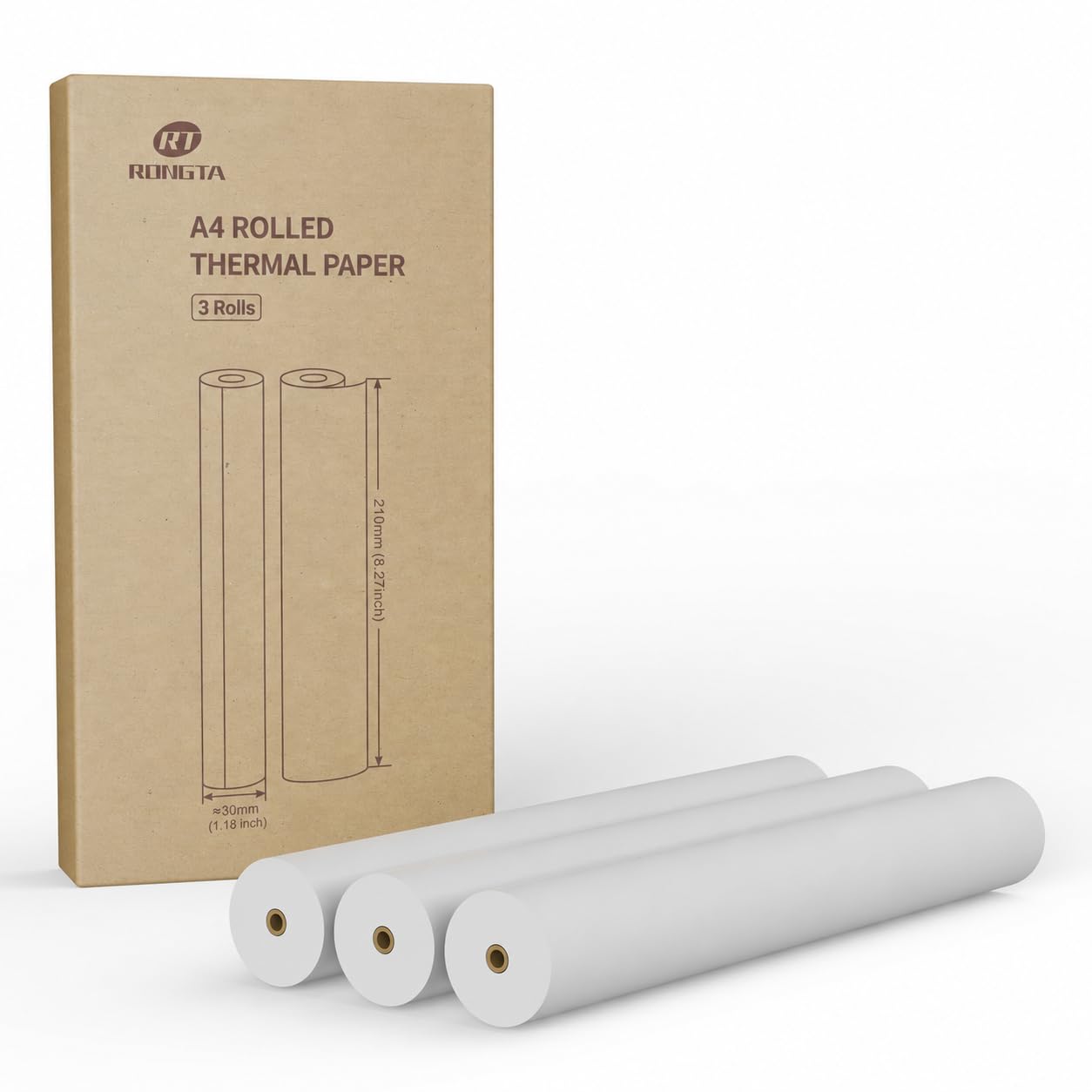 Rongta A4 Thermal Paper Rolls, 210x297mm Thermal Printer Paper Roll and Single Sheet, Advanced Clear Printing, Compatible with F81, F82 and Other Portable Thermal Printers (3 Rolls)