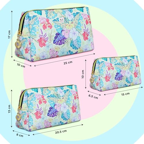 Image of NFI essentials Makeup Pouch Set of 3 Piece, Stylish Pouches for Makeup Accessories, Travel Pouch for Women, Cosmetic Pouch, Vanity Case, Jewellery Pouch, Toiletry Make up Bag