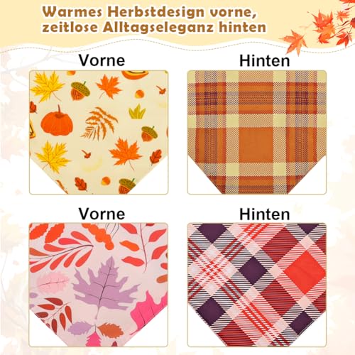 SZEE 2 Stück Hund Kostüm Hundehalstuch, Hundekostüm Dog Bandana mit Beidseitiges Musterdesign- Klassischer Tartan+Ahornblatt und Kürbis, Hundebekleidung Kopftücher Waschbarer für Hunde und Katzen, L