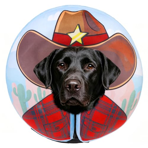 Image of SCENEREAL Dog Cone Alternative After Surgery Donut Collar, Soft Inflatable | Cone Collar for Dogs, Adjustable Pet Neck Donut E Collar Dog Recovery Collars to Stop Licking, Cowboy Print E-Collars,L