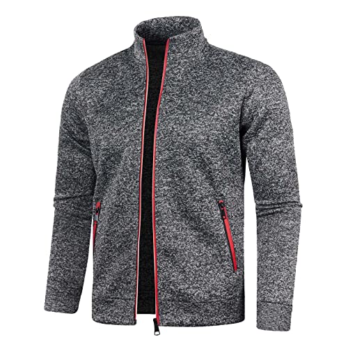 Top Hombre Hombres Otoño e Invierno Cremallera Cuello Suéter sólido Manga Larga Moda Top Sudadera Abrigo Larga Hombre Invierno (Dark Gray, XXXXL)