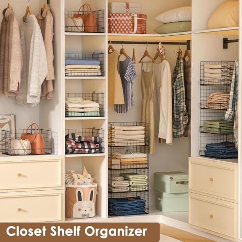 Image of Yociyoga 4-Tier Stackable Closet Organizers and Storage Shelves, Foldable Closet Shelf Organizer, Black(Patent Protection)(Patent No. 30022416)
