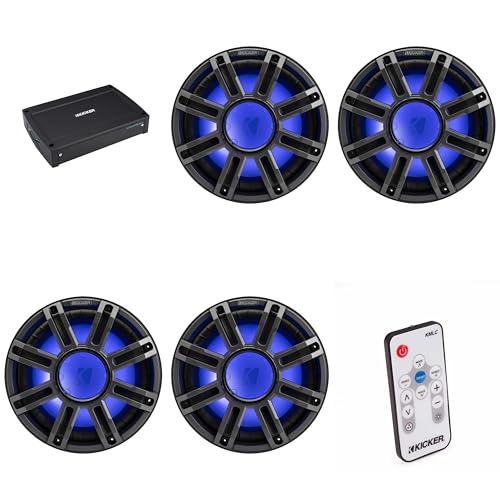 Kicker (4) 51MWF124 - MWF 12-Inch Premium Marine Subwoofer (Free-air) 4-ohm & 51KXMA15001 Marine Amp Bundle (Includes LED Remote)
