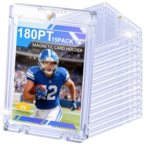 SAMYUCHO 180pt Magnetic Card Holder 15ct Hard Plastic One Touch Card Holder with Strong Magnets Closure Thin U-V Protection Display Case for Trading Sports Gaming Patch Cards Collection