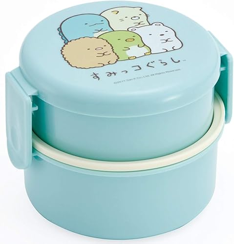 Skater ONWR1-A - Lonchera de 2 niveles, redonda, Sumikko Gurashi, estándar, azul, fabricada en Japón, 16.9 fl oz (16.9 fl oz)