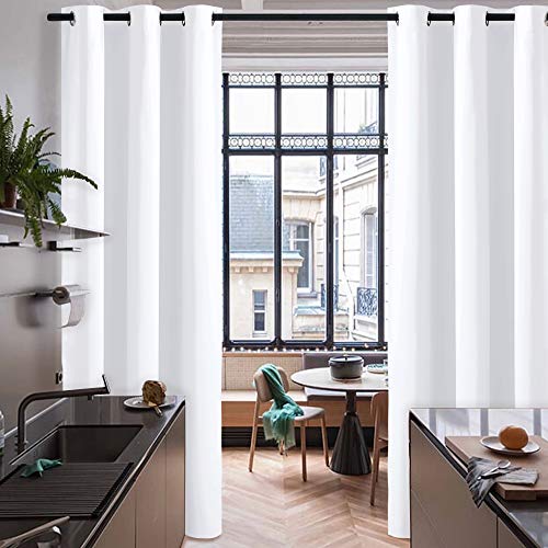 Image of RYB HOME White Curtains 84 inches Long Privacy Room Darkening Energy Saving Wall Partition Screens for Shared Bedroom Living Room Bedroom Kids Nursery, 1 Pc, Pure White, W 60 inch x L 84 inch