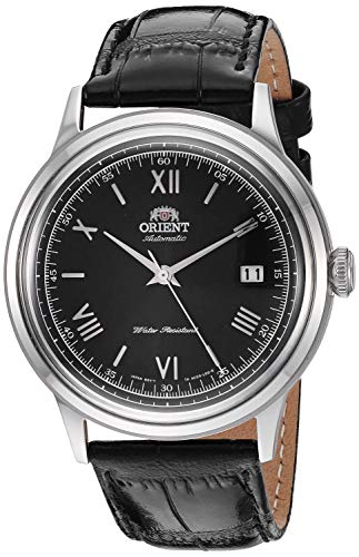 Orient Men's 2nd Generation Bambino Version 2 Stainless Steel Japanese Automatic Dress Watch with Leather Strap, Black, 20.6 (Model: FAC0000AB)
