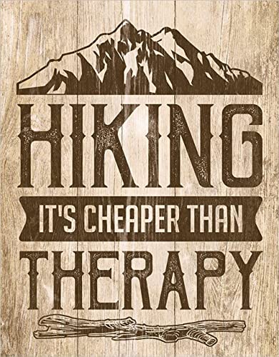 Desperate Enterprises It's Cheaper Than Therapy - Hiking Tin Sign - Nostalgic Vintage Metal Wall Decor - Made in USA