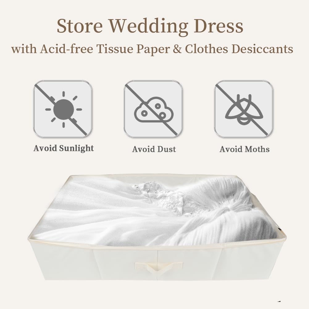 Wedding Dress Storage Box: Dresses Preservation Bag with 30Pcs Acid-free Tissue Paper & Microfiber Gloves