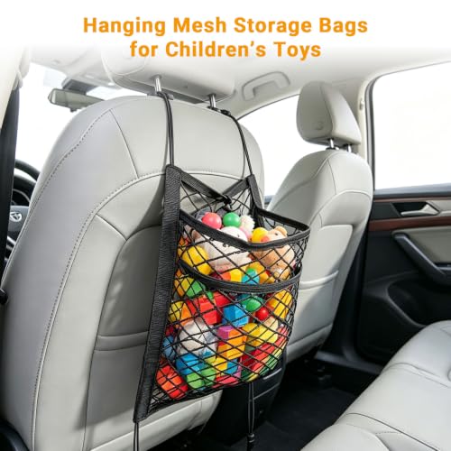 3-Layer Car Mesh Organizer,Seat Back Net Bag ， Barrier for Backseat Pets & Kids, High Elasticity Black Storage Pouch for Snacks Toys Books, Universal Fit for Most Vehicles, 15.7×13.8 inch — view 6
