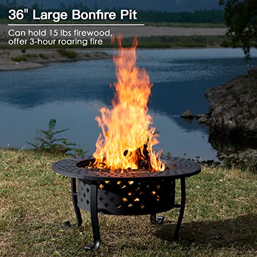 Papajet 36 Inch Fire Pit With 2 Grill, Outdoor Wood Burning Firepit With Lid, Metal Round Table For Backyard Patio Garden Picnic Camping Bonfire #TOP2