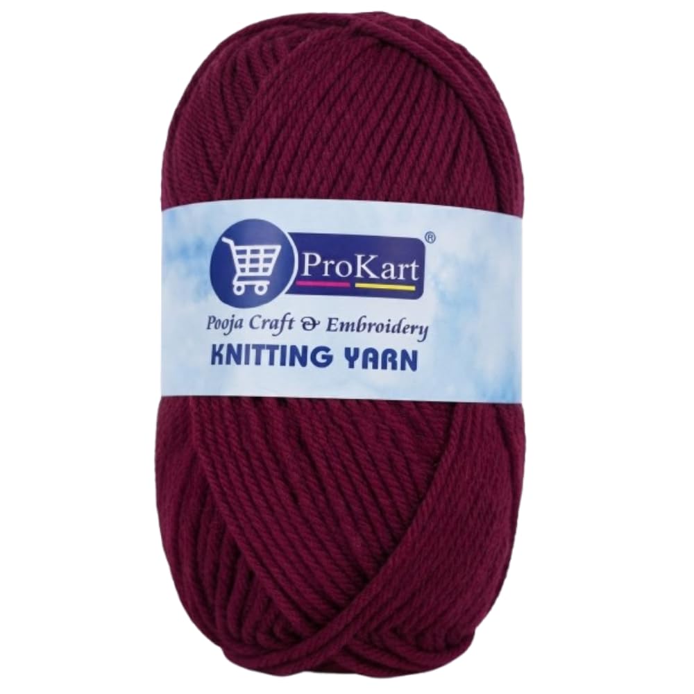 ProKart Premium 4 Ply Woolen Knitting Yarn 100g | Soft Hand Knitting & Crochet Wool for Sweaters, Scarves, Hats, Baby Clothes, Purses & DIY Crafts (Maroon, 1 Ball)