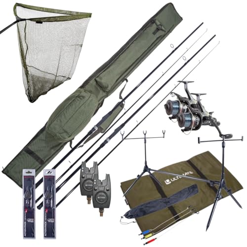Ultimate Ensemble Complet Carpe avec Cannes, moulinets débrayables, Rod pod, détecteurs de Touche et Ensemble de Bas de Ligne | Ensemble Carpe