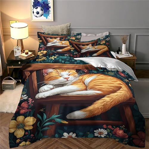 Parure de lit chat hypoallergénique en microfibre douce et résistante avec fermeture éclair - 6