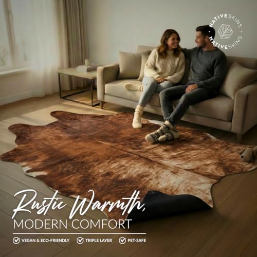 NativeSkins Faux Cowhide Rug – Brindle (Oversized) | 6.2ft x 8.2ft | Cow Print | Western Bedroom Decor | Hand-Cut, Faux Suede No-Slip Backing | Western Rug | Animal Print | Cow Hide by NativeSkins - Image 2