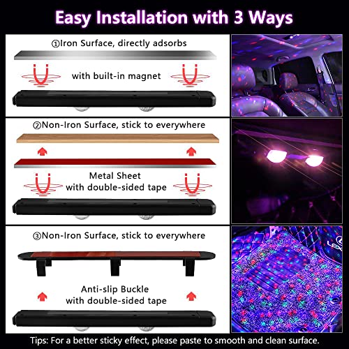 Lecart 4 Pcs Interior Car Lights Wireless Usb Led Atmosphere Ambient Lighting Kits Magnetic Neon Accent Light Auto Sense Strip Lamp Colorful Rechargeable Remote Control Design #TOP7