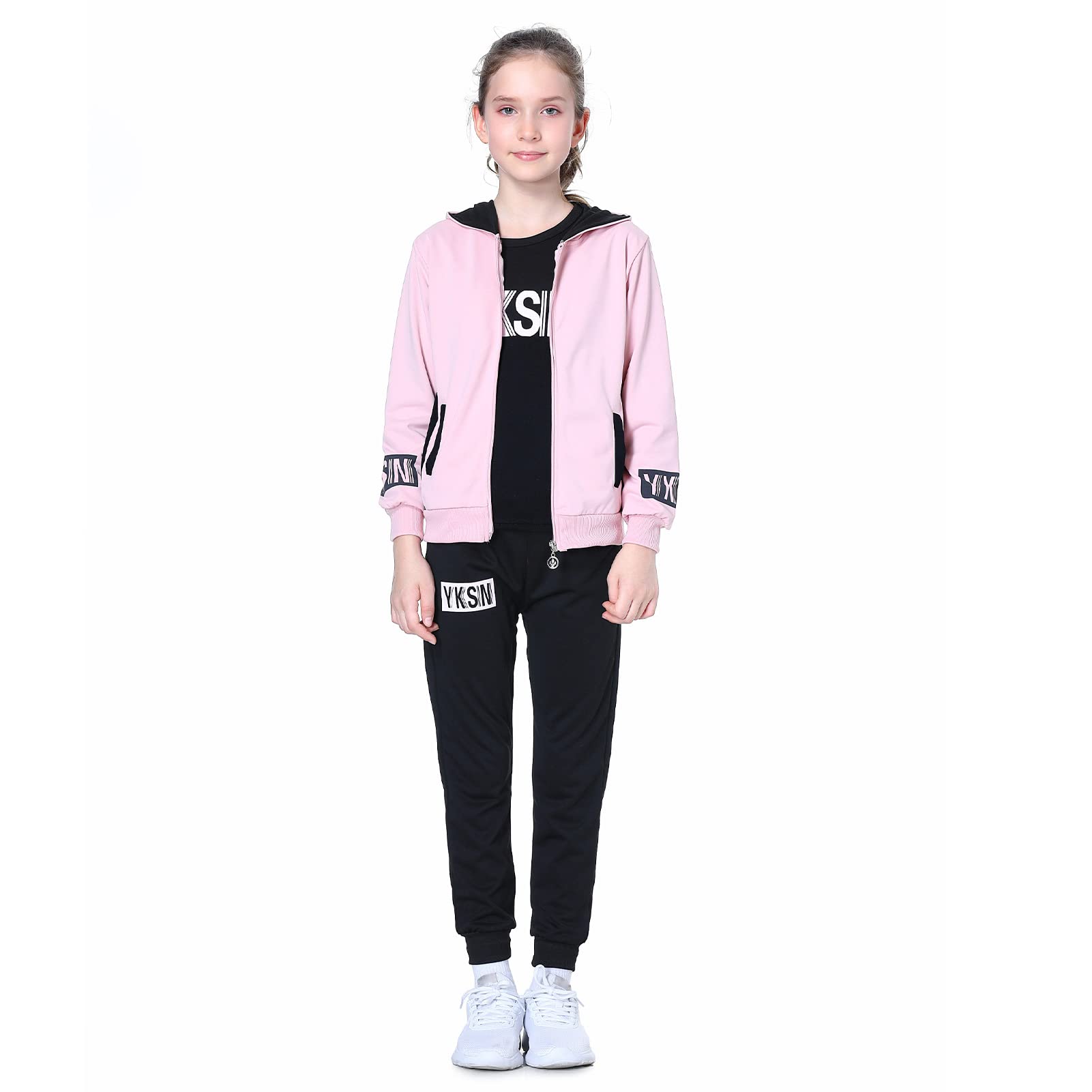 Niñas Chándal Estampado Traje Deportivo 3 Piezas Traje de Jogging Chaqueta con Capucha + Camiseta + Pantalones