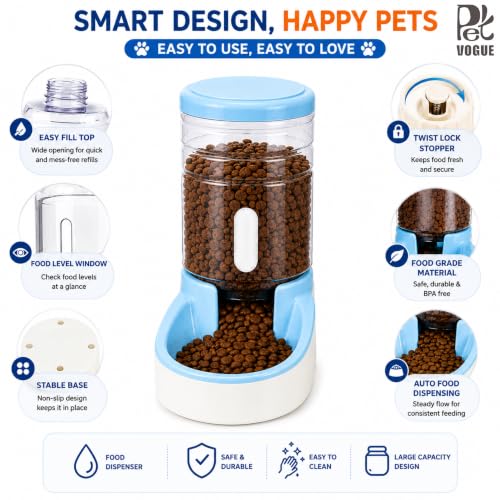 Image of PetVogue Pet Feeder Plastic Food Dispenser For Dogs & Cats,Self-Dispensing Pet Food Feeder Automatic Food Leakproof Dispener Bowl-3.8 ltrs - Pet Supplies, 35.6L x 17.8W x 17.8H Centimeter