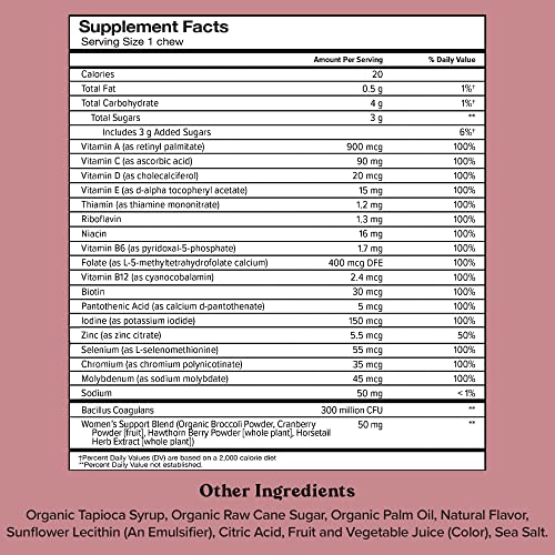 Women’s Multivitamin With Vitamin C, B12, A, D, E, Folic Acid, Probiotics, Biotin, Cranberry+ Beautiful Hair Vitamin, Biotin, Vitamins C, A, B12, D3, Goji Berry For All Hair Types Chews, 30 Day Supply #TOP2