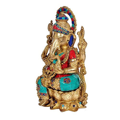 Image of Dattatreya Brass Lord Ganesha Ganpati Idol Vinayak Multicolour Height 13 Inch