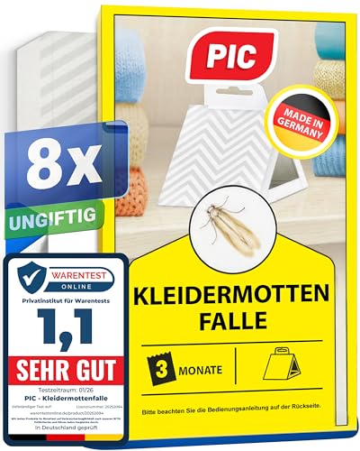 PIC Mottenfalle Kleidermotten - 8X Kleider Mottenfalle, Kleidermotten bekämpfen, Mottenschutz für kleiderschrank, Kleidermottenfalle mittel gegen motten in der Wohnung - Alternative zu Mottenpapier