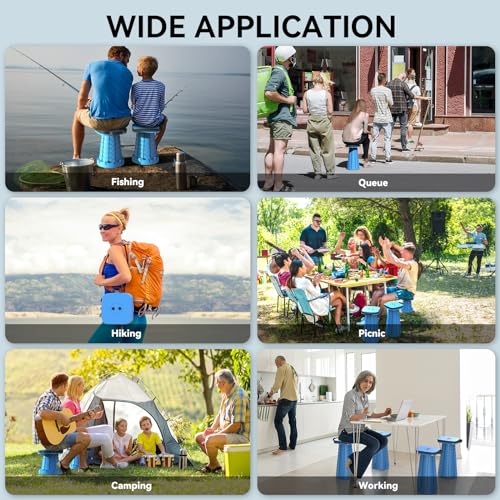 Image of 2026 Upgraded Collapsible Stool, Portable Folding Stool, Telescoping Camping Stool with Max Load Capacity 485lbs, Square Retractable Seat for Camping Gardening Fishing Hiking BBQ [Blue]