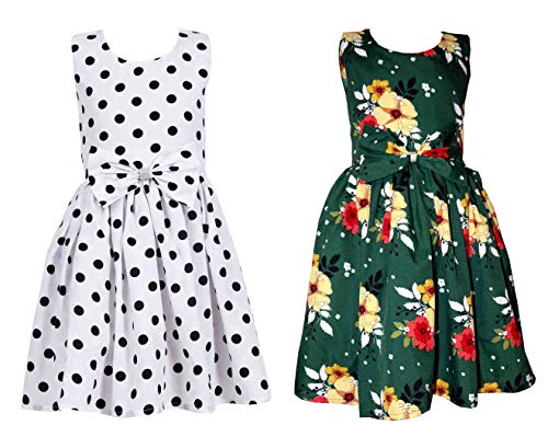 Image of Casual Frock for Baby Girls,Blue Printed and Olive Printed,Pack of 2