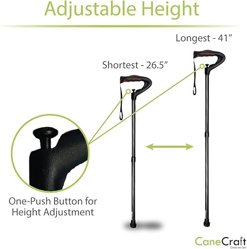 Miniatura 3 de Bastón para caminar con un botón para hombres y mujeres, ajuste hidráulico único de altura y mango de goma suave con correa para la muñeca