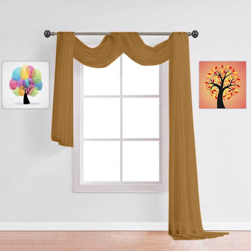 WARM HOME DESIGNS Wedding Arch Draping Fabric Bundle Has 2 216 Inch (18 Feet) Scarves in White & Gold Colors for Wedding Ceremony, Reception, Photo Backdrop or Party Decoration. AD White & Gold 216”