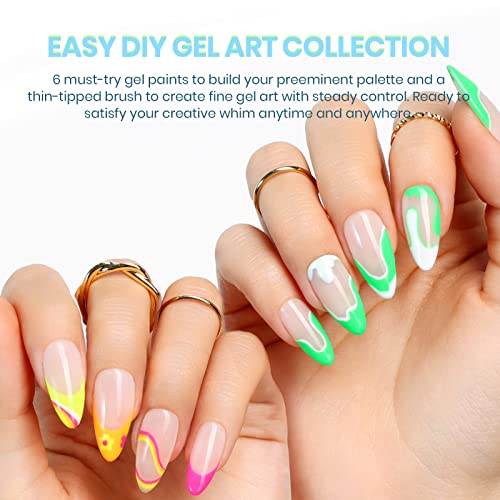 Beetles Gel Polish Nail Art Gel Liner Set-6 Popular Neon Orange Hot Pink Colors Gel Art Paint For Swirl Nails Built Thin Nail Art Brush In Bottle Gel Pens Soak Off Blue Yellow Green Gift For Women Comic Nails #TOP1