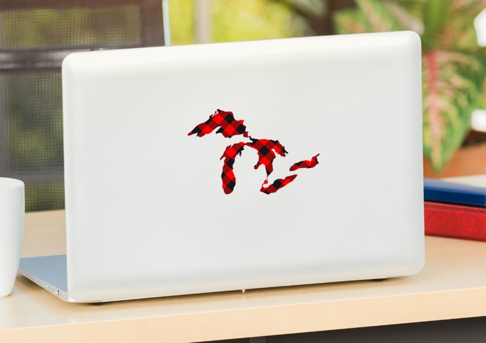 Image of Great Lakes Sticker Michigan Car Decal Premium Heavy-Duty Waterproof Vinyl for Bumpers, Windows, Laptops, Water Bottles or Coolers (Buffalo Check Red Plaid, 4.75 inch Wide)