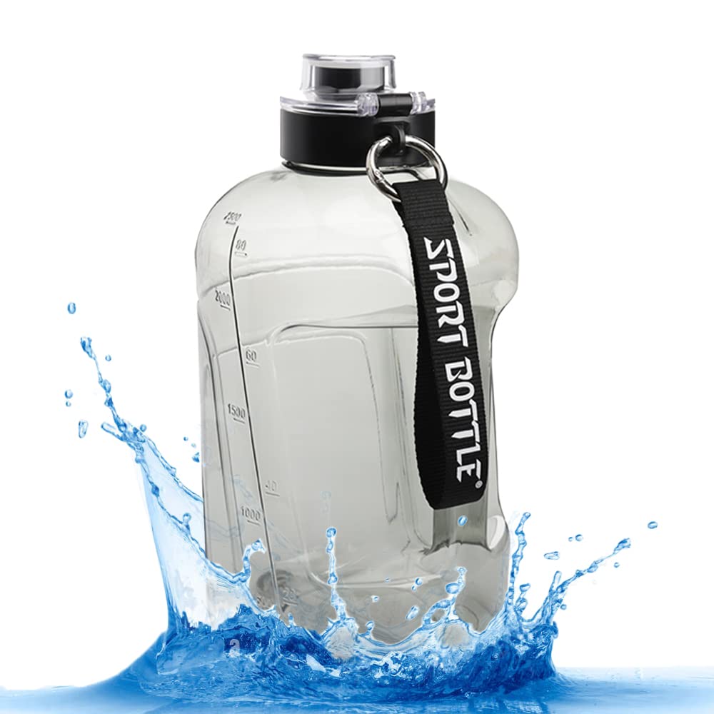 Sports Water Bottle Larger Size 2.5L - Tracking Scale, Easier to Hold, Carry Handle and Strap, Leakproof, Safe. Ideal for Fitness, Exercise, Gym Water Bottle Grey